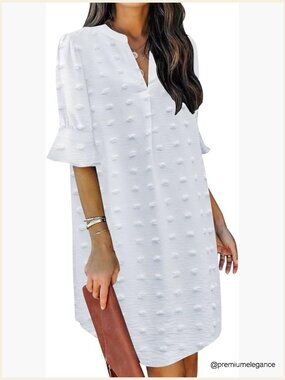 V-Neck Ruffle Shift Dress Short Sleeve Casual Summer Polyester